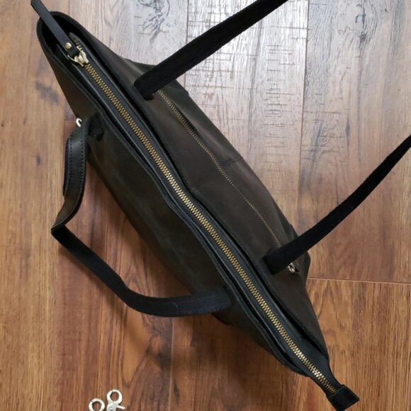 S-ZONE Genuine Leather Tote Bag/Work Shoulder Crossbody ~ Black - Picture 3 of 10